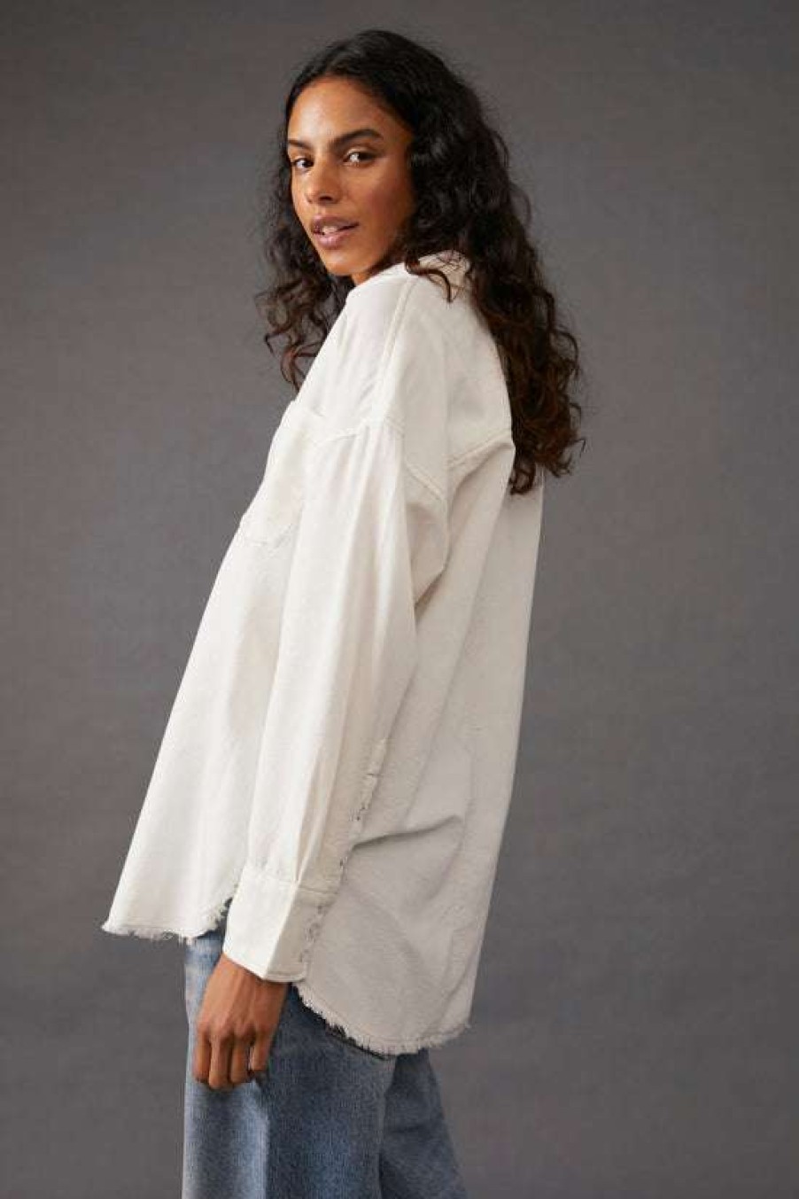 Clothing * | Particular Free People: Smock Oxford Shirt White Combo