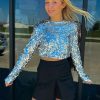 Clothing * | Exquisite Material Girl Sequin Crop Silver