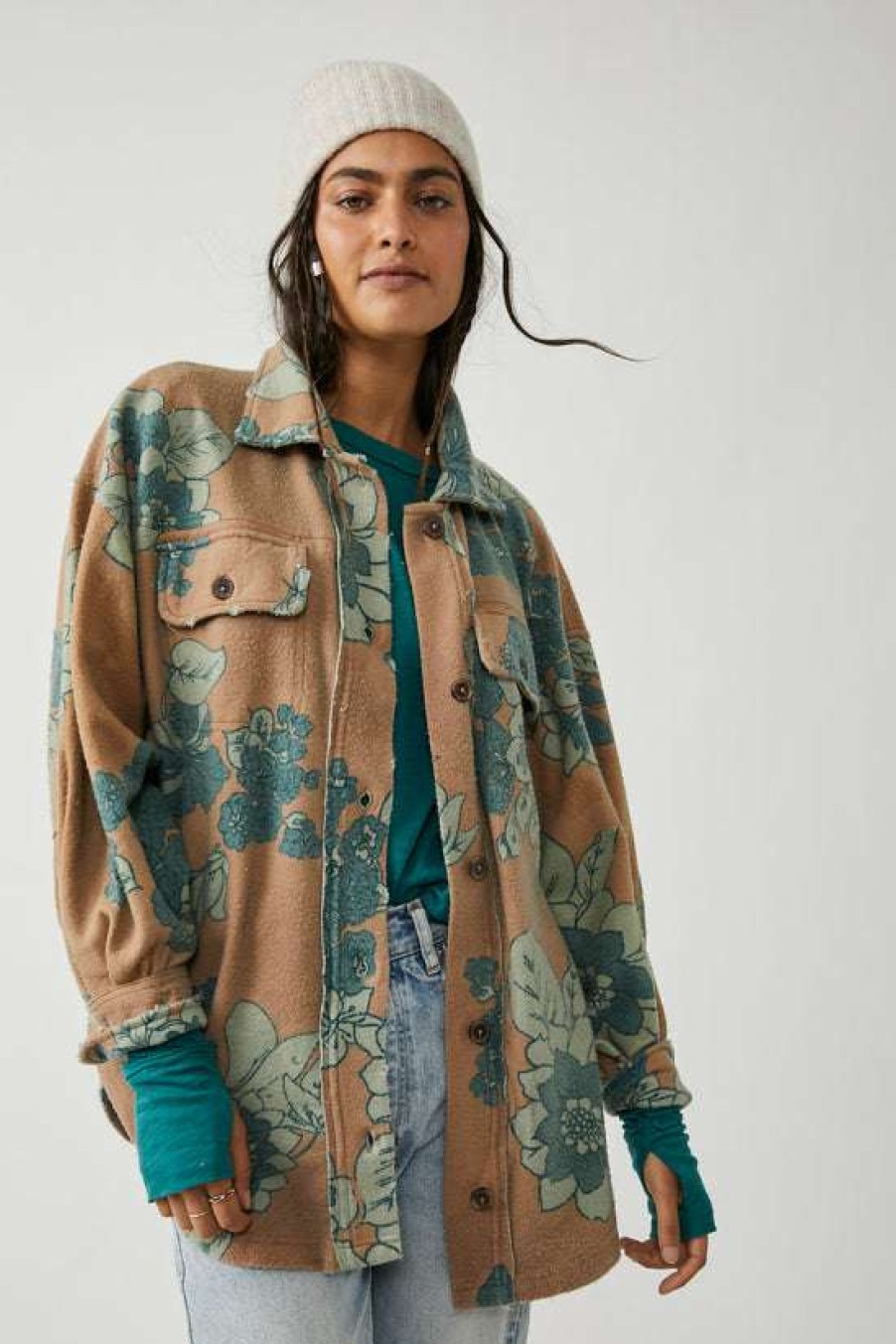 Clothing * | Unordinary Free People: Printed Ruby Jacket Tan Combo