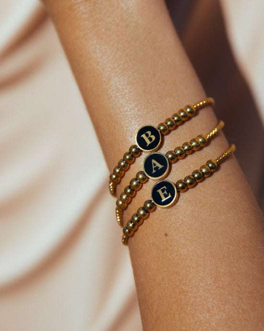 Accessories * | Diaphanous Bracha: Gold Beaded Initial Bracelet