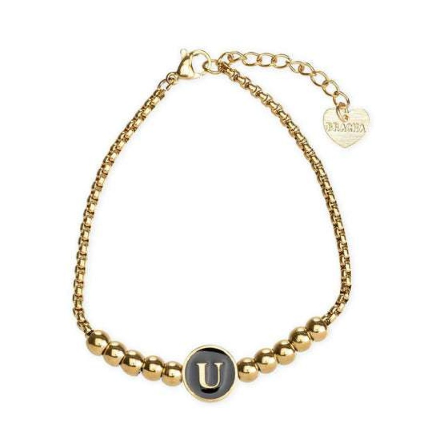 Accessories * | Diaphanous Bracha: Gold Beaded Initial Bracelet