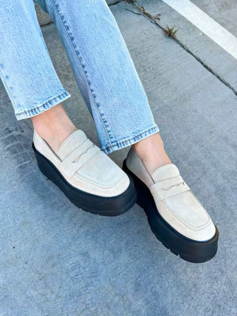 Shoes * | Diaphanous Free People: Nico Platform Loafer Cappuccino Suede