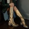 Shoes * | Diaphanous Free People: Essential Tall Slouch Boot Metallic Gold