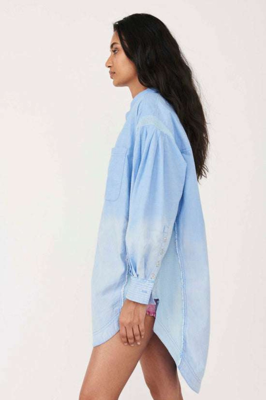 Clothing * | Unique Free People: Cool & Clean Button Down Blue Arrow