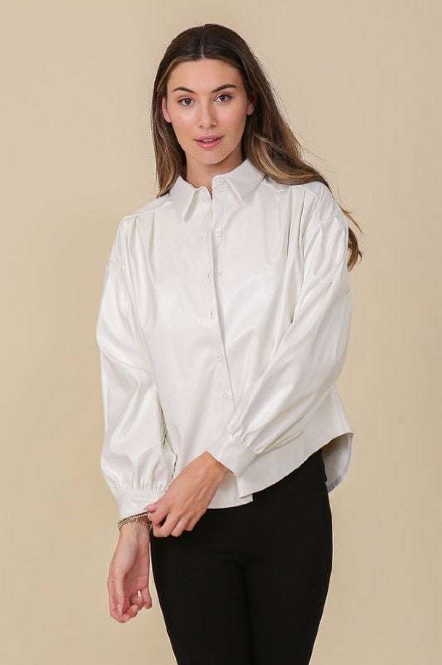 Clothing * | Particular Rocker Pleather Blouse Off White