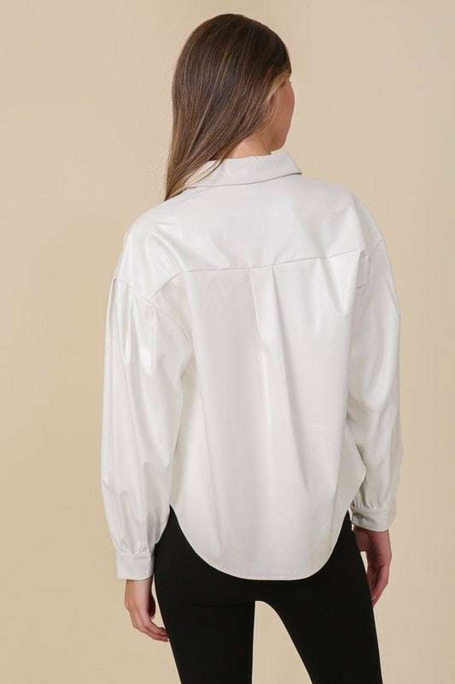 Clothing * | Particular Rocker Pleather Blouse Off White