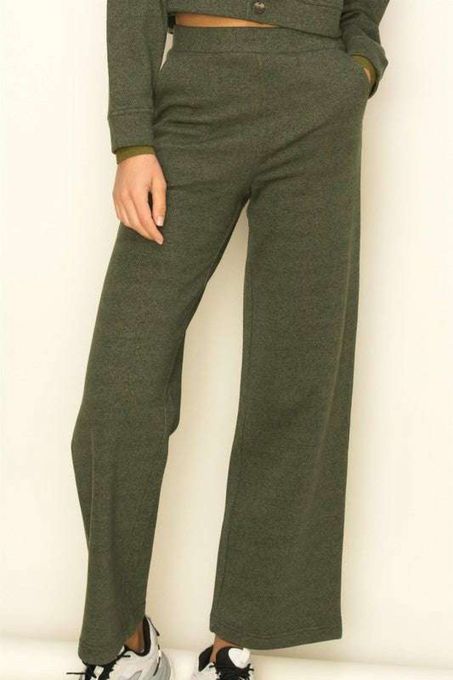 Clothing * | Beautiful Chic Side Wide Leg Pants Hunter Green