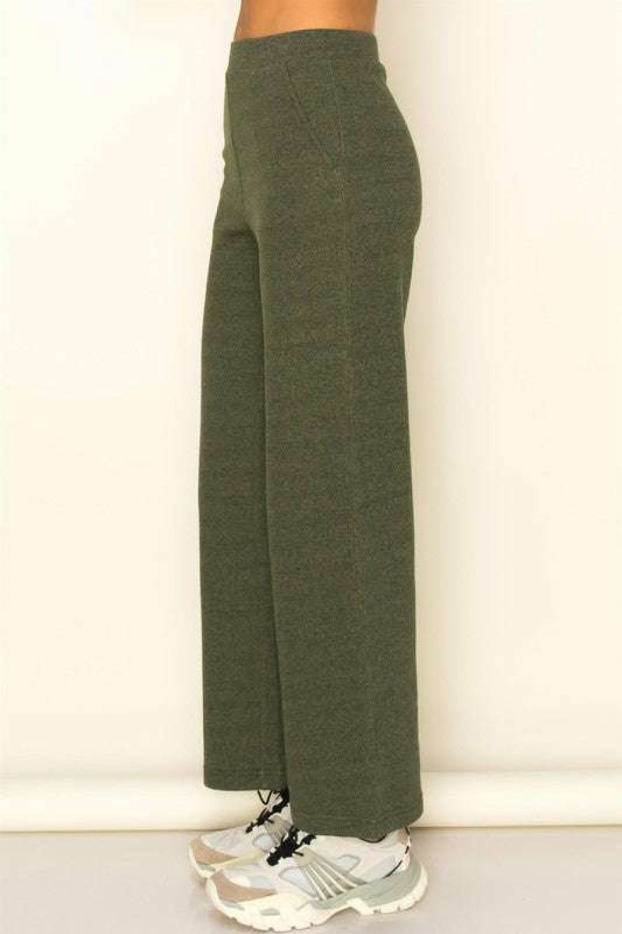 Clothing * | Beautiful Chic Side Wide Leg Pants Hunter Green