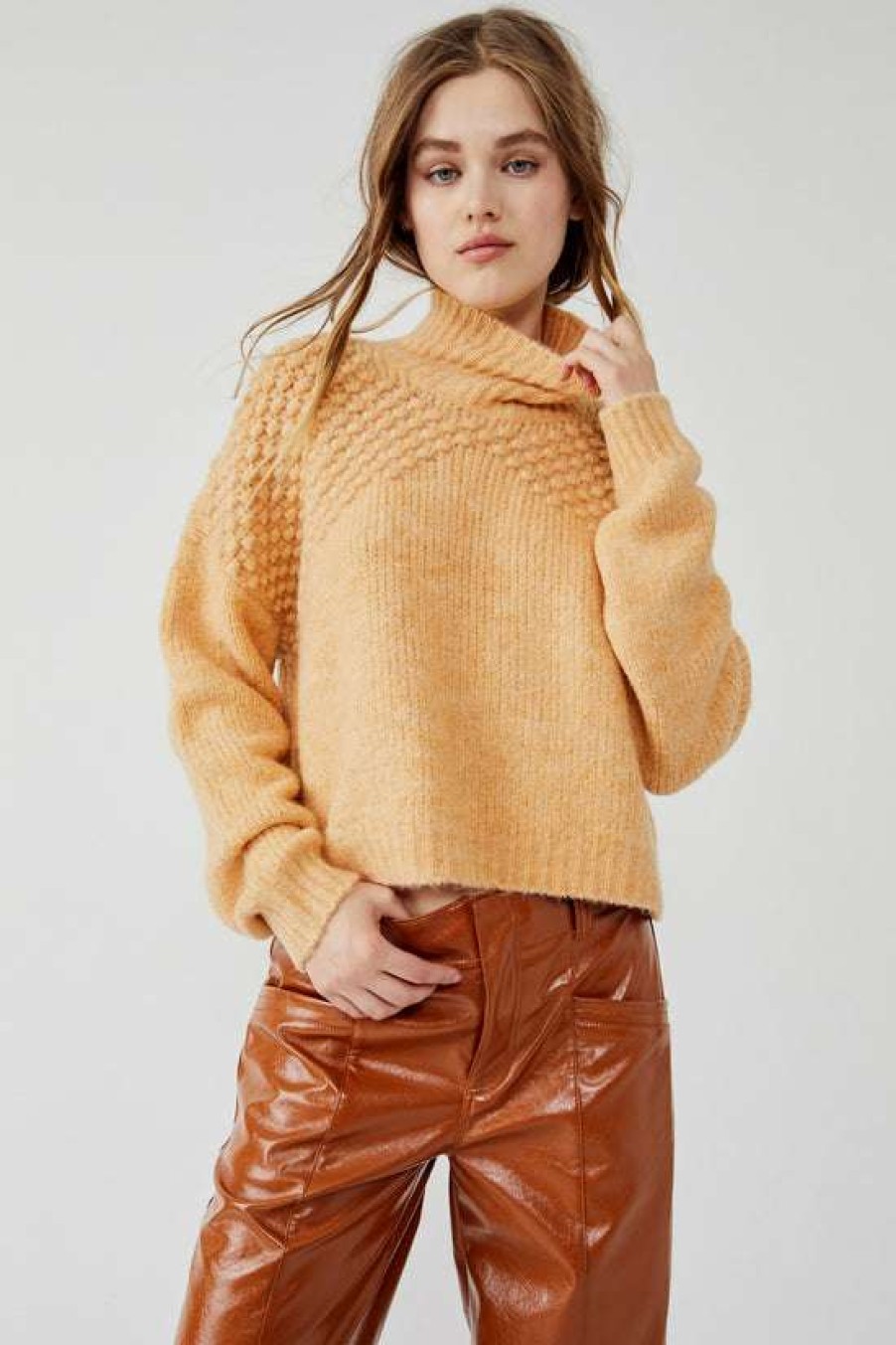 Clothing * | Comely Free People: Bradley Pullover Camel Heather