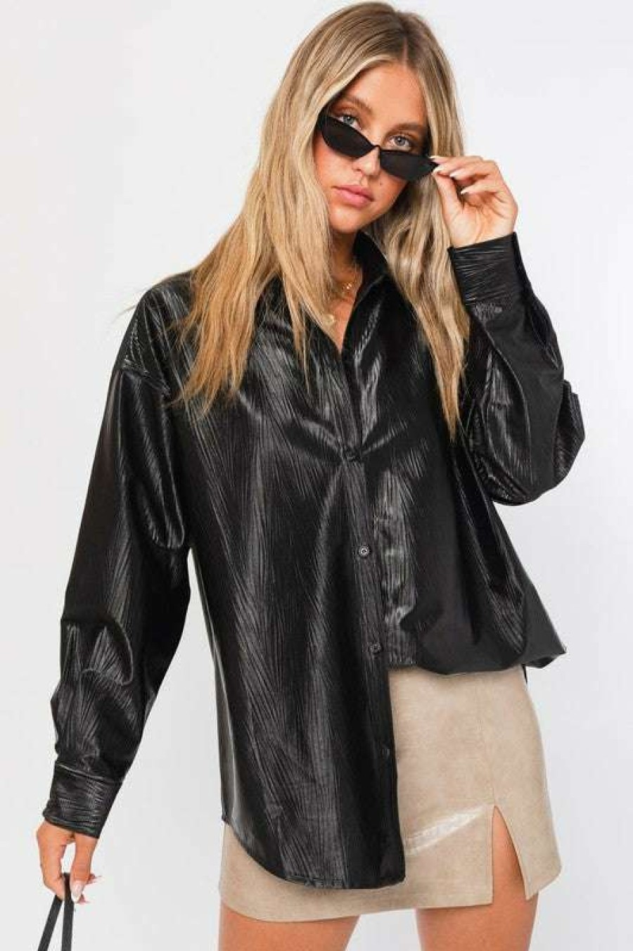 Clothing * | Beautiful Hughes Faux Leather Shirt Black