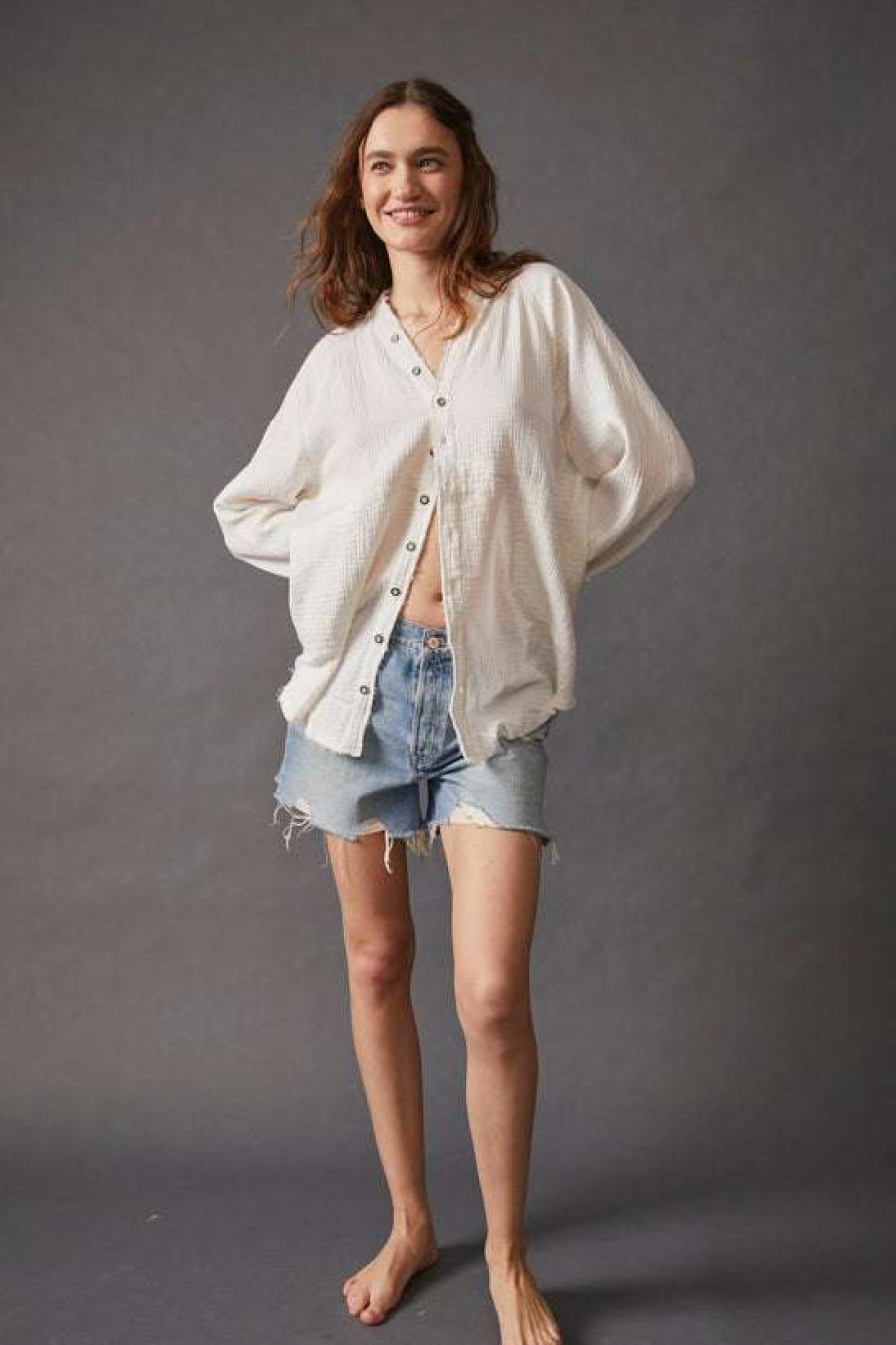 Clothing * | Particular Free People: Summer Daydream Buttondown Ivory