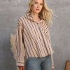 Clothing * | Comely Preppy Pinstripe Top Taupe/Navy