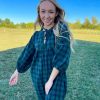 Clothing * | Diaphanous Mackenzie Puff Plaid Dress Green