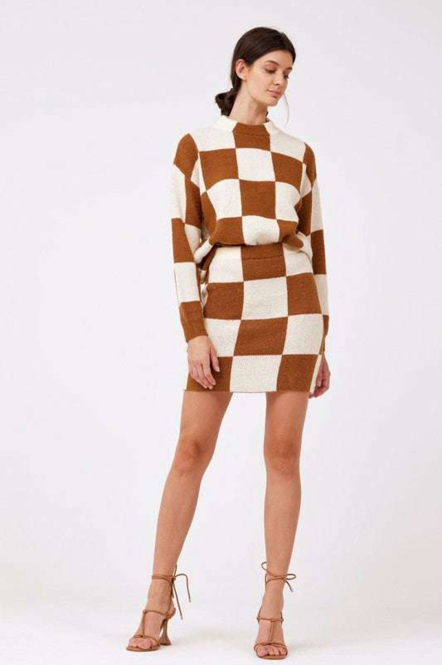 Clothing * | Beautiful Rook Check Sweater Ivory/Brown