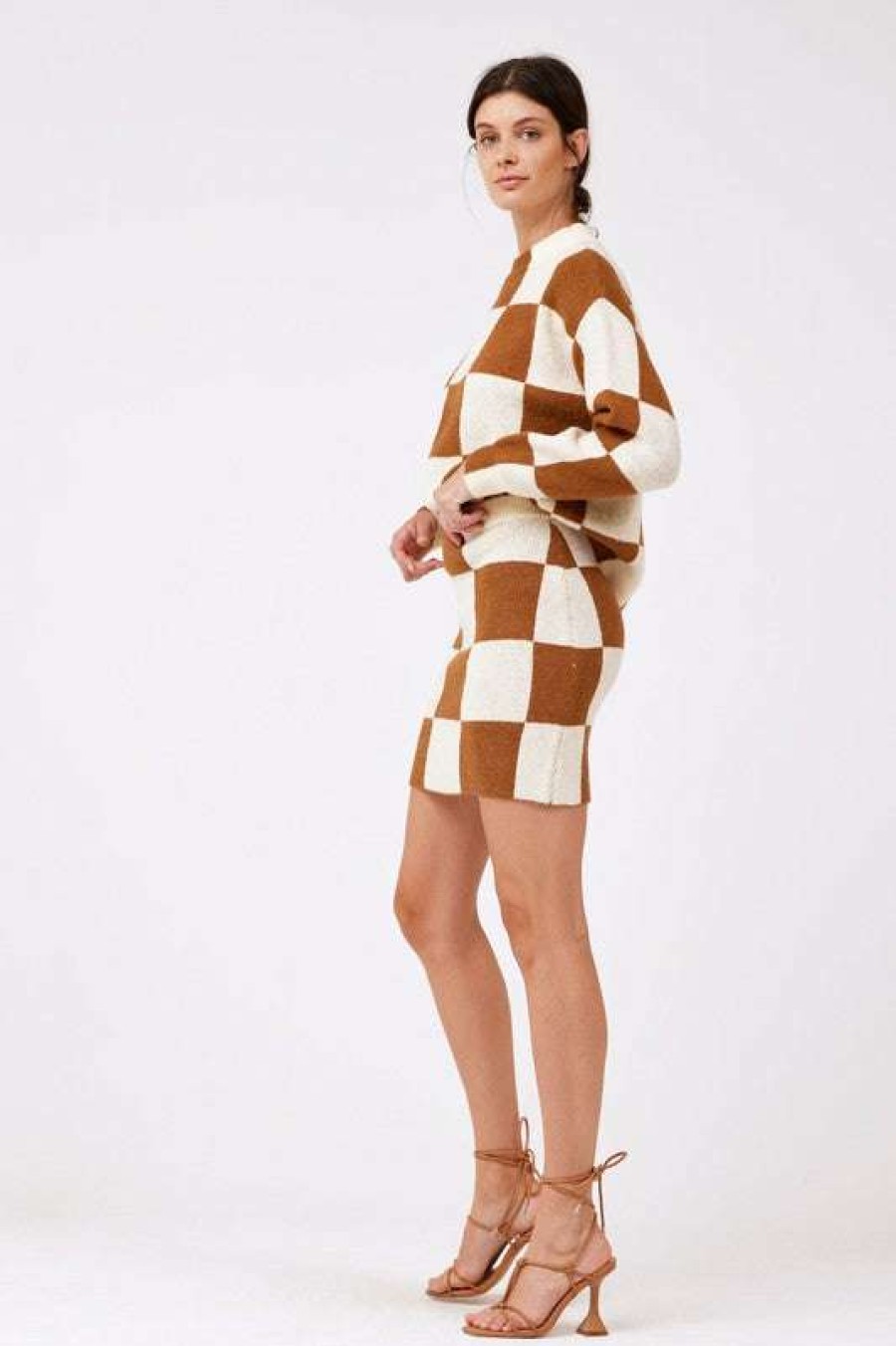 Clothing * | Beautiful Rook Check Sweater Ivory/Brown