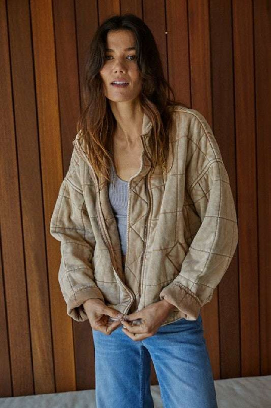 Clothing * | Hottest Free Fallin' Quilted Dolman Jacket Taupe