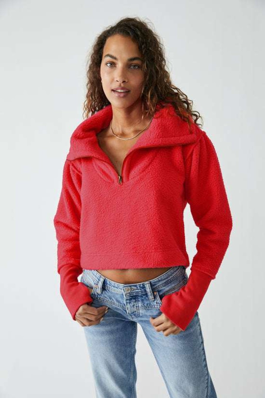 Clothing * | Fine Free People: Poppy Pullover Fiery Red