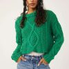 Clothing * | Fair Free People: Cutting Edge Cable Pullover Green Bee