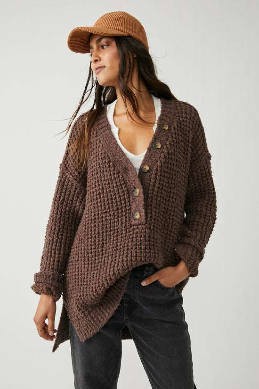 Clothing * | Fine Free People: Whistle Thermal Henley Brownstone