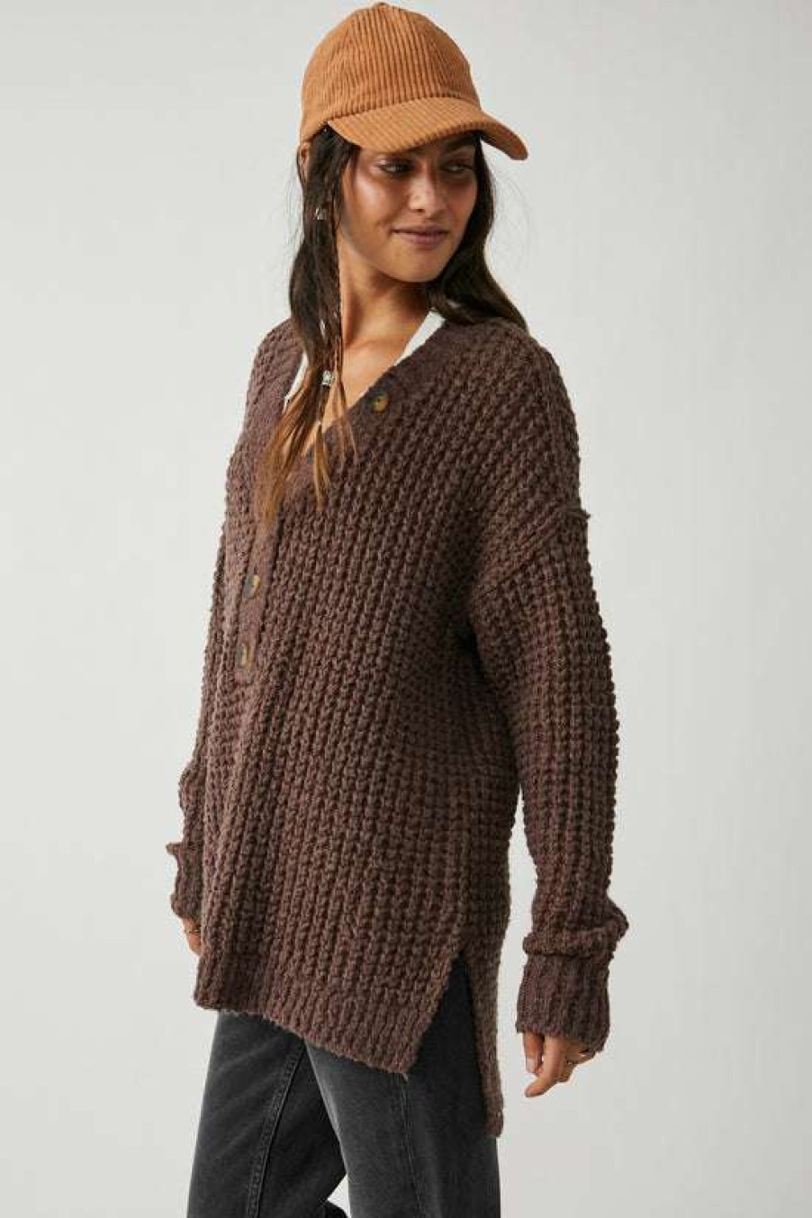 Clothing * | Fine Free People: Whistle Thermal Henley Brownstone