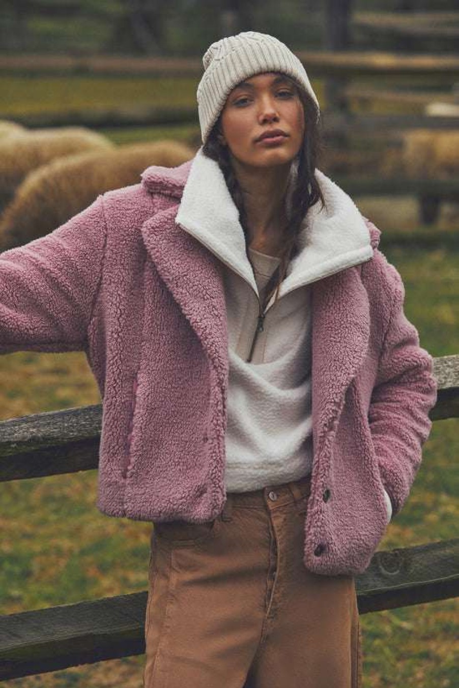 Clothing * | Beautiful Free People: Joplin Cozy Jacket Smoked Pink