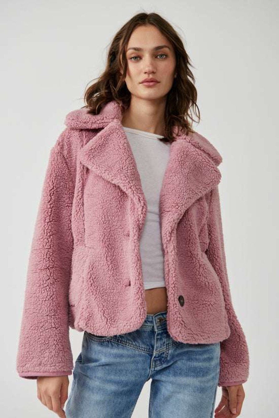 Clothing * | Beautiful Free People: Joplin Cozy Jacket Smoked Pink