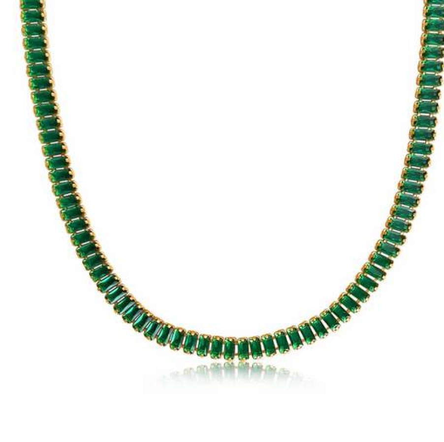 Accessories * | Comely Sahira: Shayna Baguette Necklace Emerald