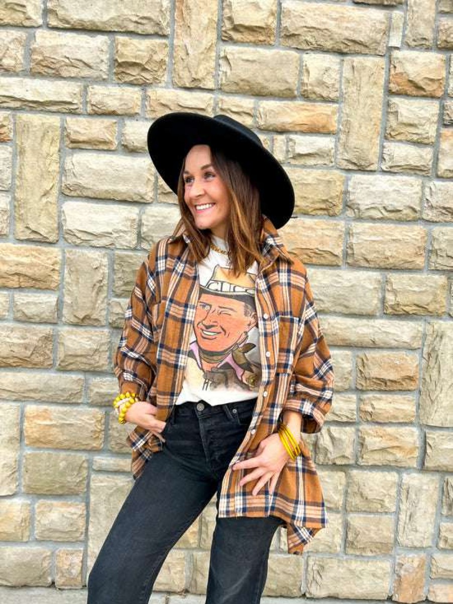 Clothing * | Exceptional Hayride Plaid Top Camel