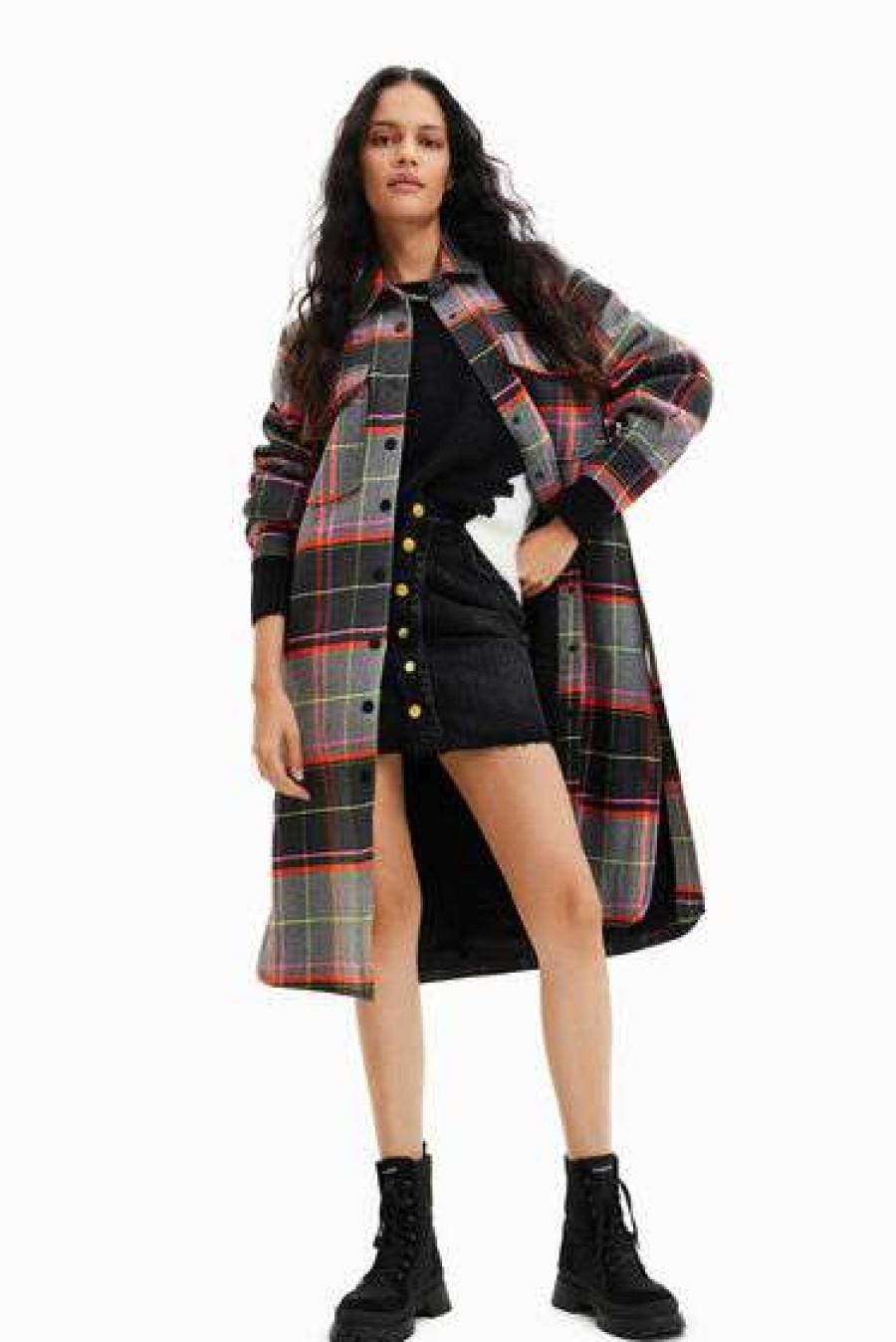 Clothing * | Comely Desigual: Tartan Oversized Shirt Jacket