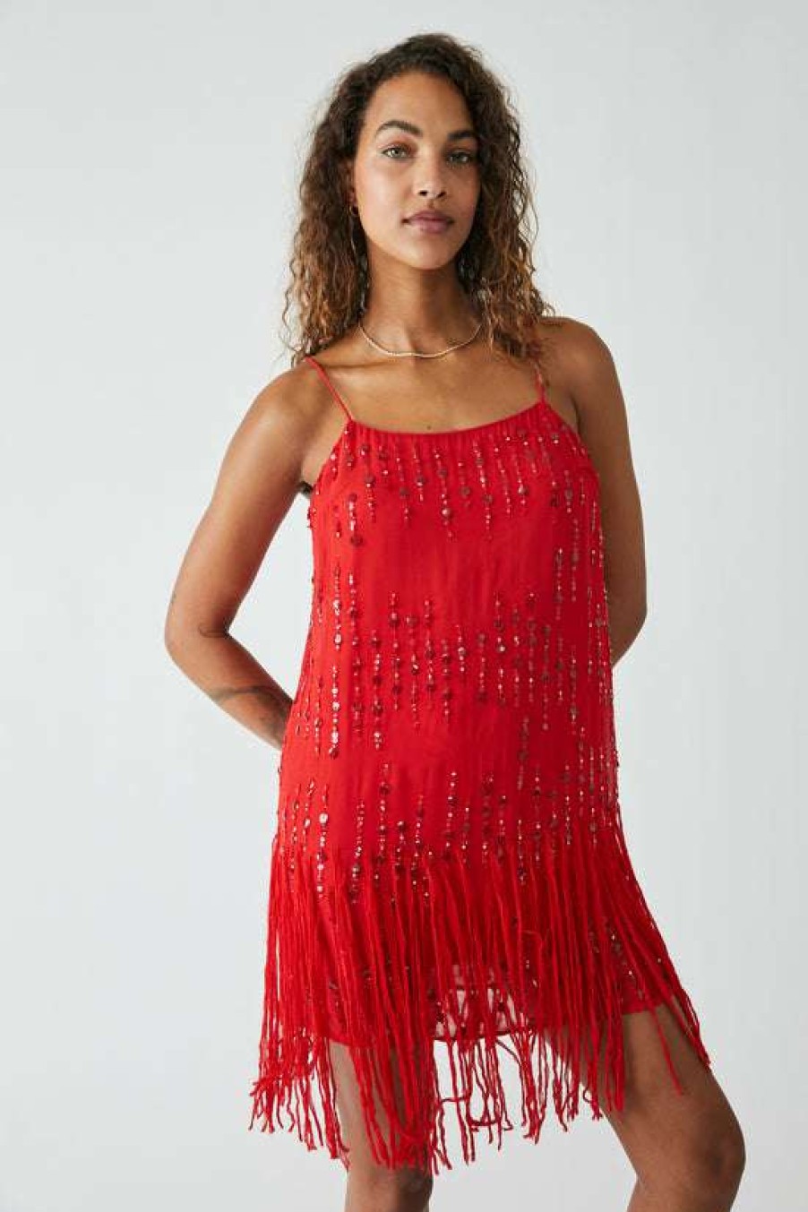 Clothing * | Unordinary Free People: Crystal Clear Mini Dress Fiery Red