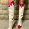 Shoes * | Beautiful Billini: Sayuri Cowboy Boot Ivory/Raspberry Metallic