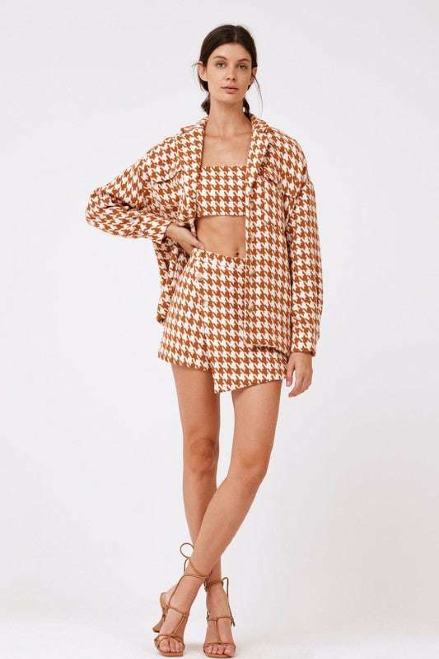 Clothing * | Exquisite Knight Houndstooth Shacket Camel