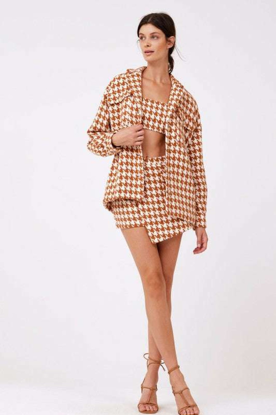 Clothing * | Exquisite Knight Houndstooth Shacket Camel