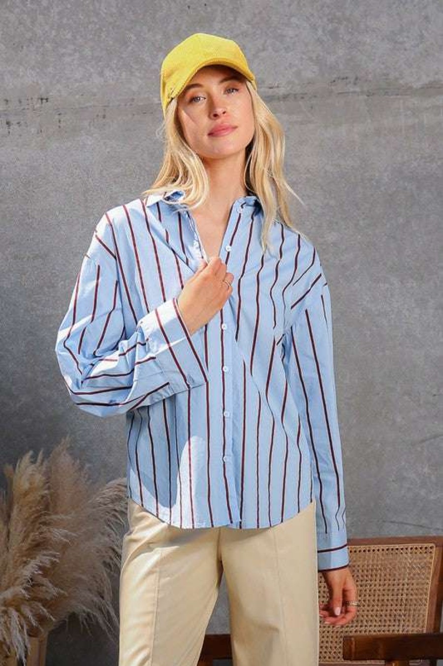 Clothing * | Exceptional Preppy Pinstripe Top Blue/Wine