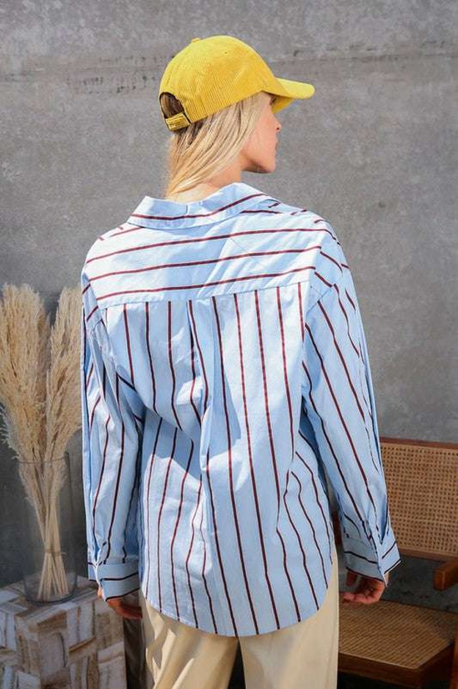 Clothing * | Exceptional Preppy Pinstripe Top Blue/Wine