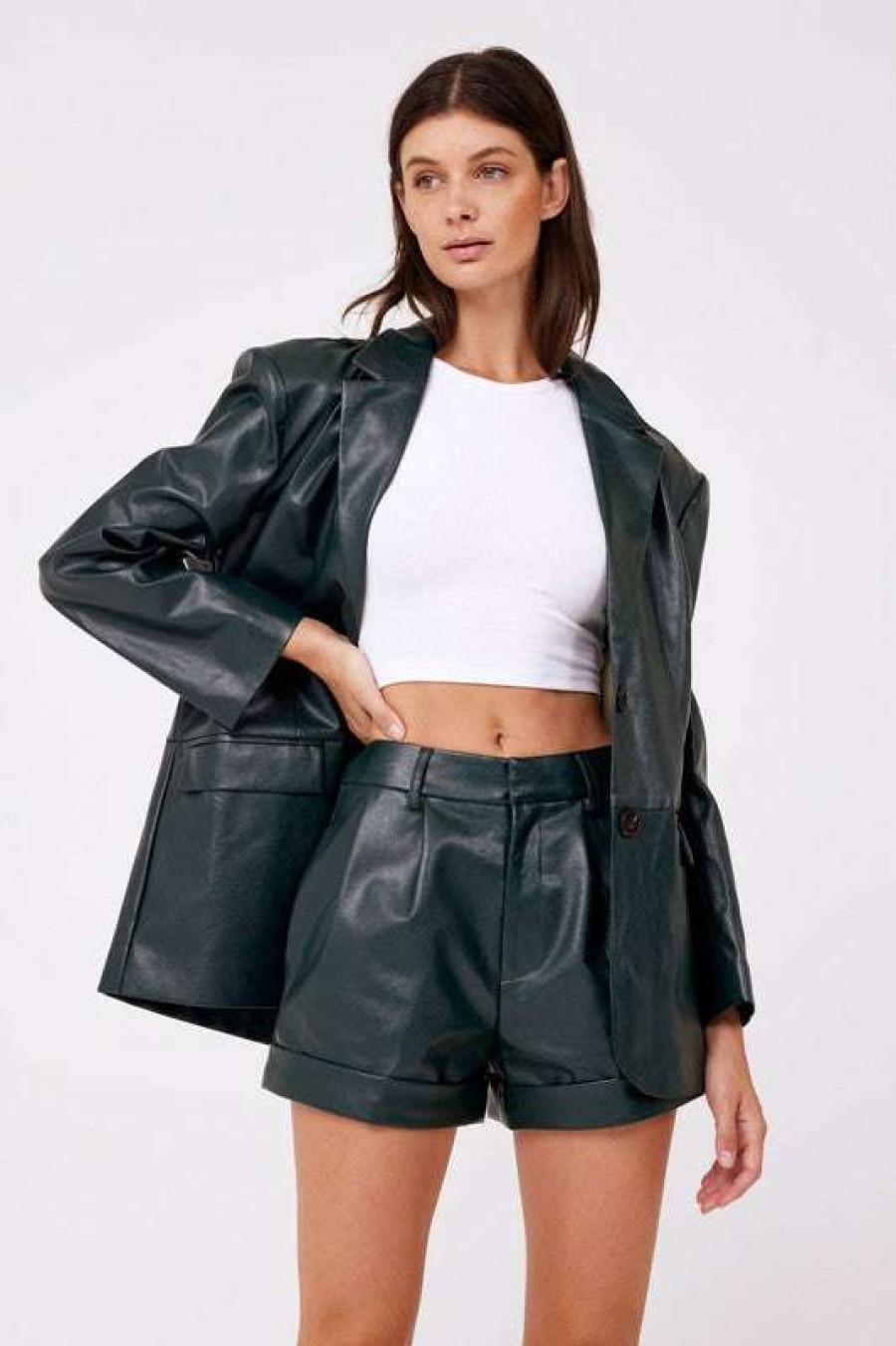 Clothing * | Unique Huntress Vegan Leather Blazer Green