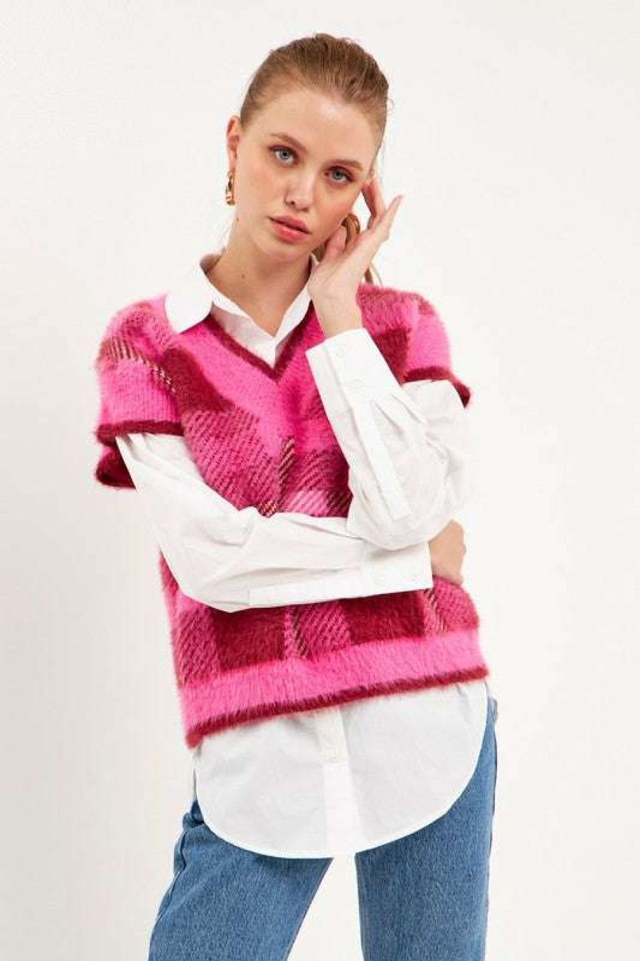 Clothing * | Fine English Factory: Tonya Mohair Vest Fuchsia