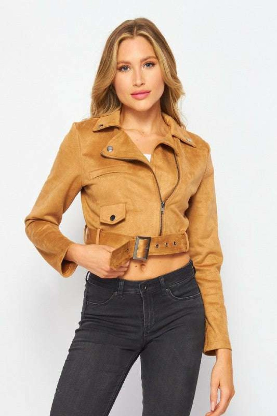 Clothing * | Fair Celine Suede Moto Jacket Camel