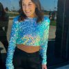 Clothing * | Exceptional Material Girl Sequin Crop Aqua