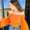 Clothing * | Fine Emma Off-The-Shoulder Sweater Crop Tangerine